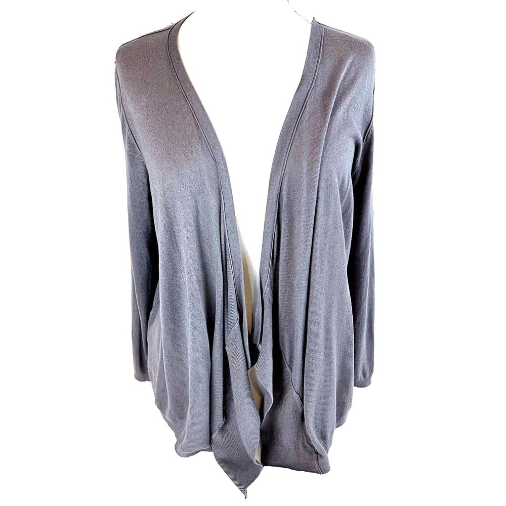 LOFT Womens Silk Blend Draped Open‎ Front Waterfall Cardigan Taupe Gray L